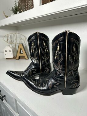 Old Gringo Womens 8.5B Black Leather Cowboy Boots Floral Embroidered Cowgirl